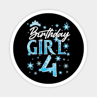 Winter Onederland 4th Birthday Girl Snowflake B-day Gift For Girls Kids Toddlers Magnet